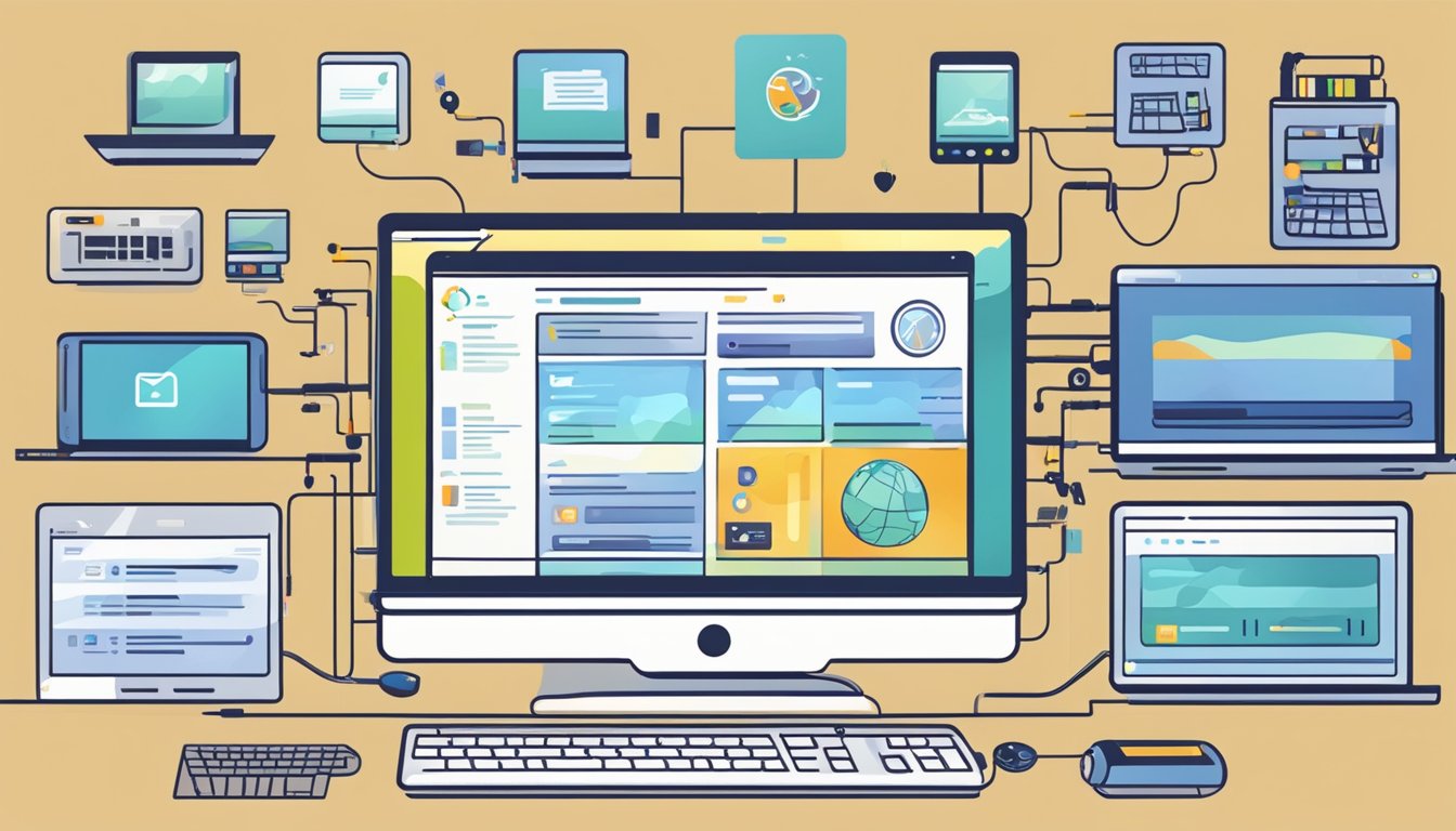 Uno schermo di computer con il logo di ChatGPT, circondato da vari dispositivi elettronici